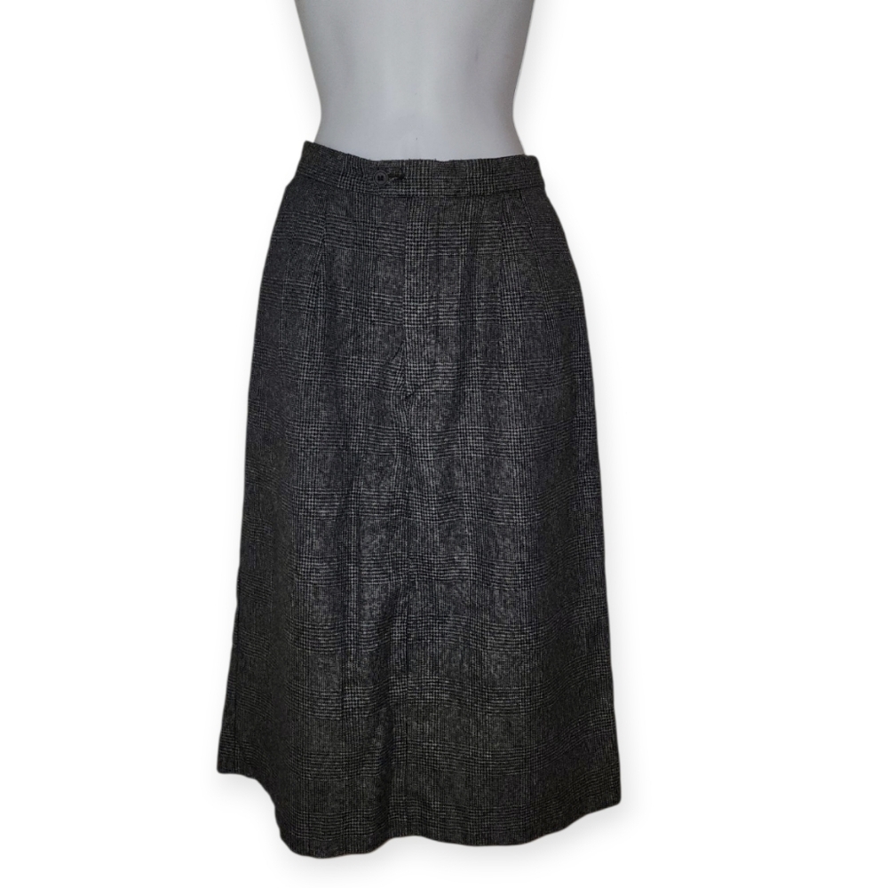Lord Isaacs Black White Plaid Wool Blend Midi Pencil Skirt Size S - Picture 3 of 10